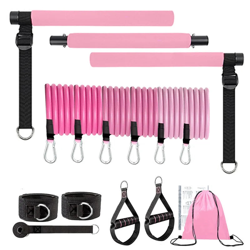 Multifunctional Pilates Bar Combination Fitness Bar Yoga Chest Expansion Tension Rope Back Trainer Elastic Rope Stretching Belt